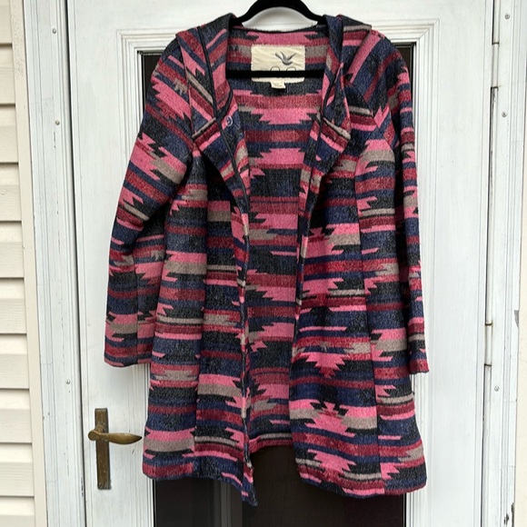 ANTHROPOLOGIE/TABITHA LADIES BLUE PINK AZTEC JACKET-M - Picture 1 of 7